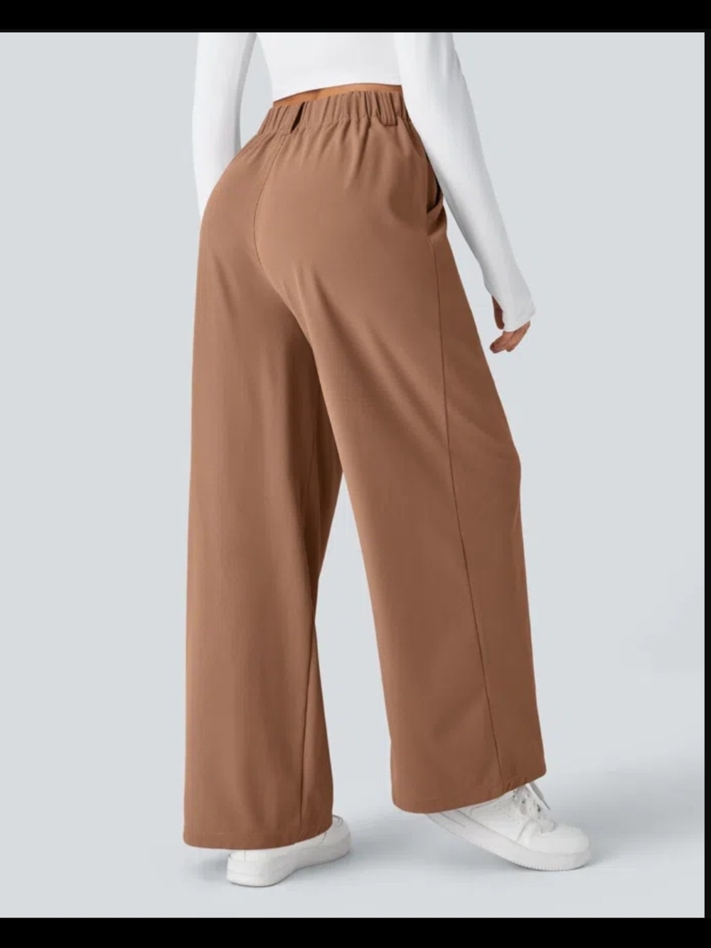 NWT Large HALARA High-Waist Wide Leg Trousers in Camel Brown - Picture 5 of 6